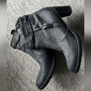 PLDM Palladium Leather Ankle Boots Womens 9 Stony CSR Heel Brown Booties Braid